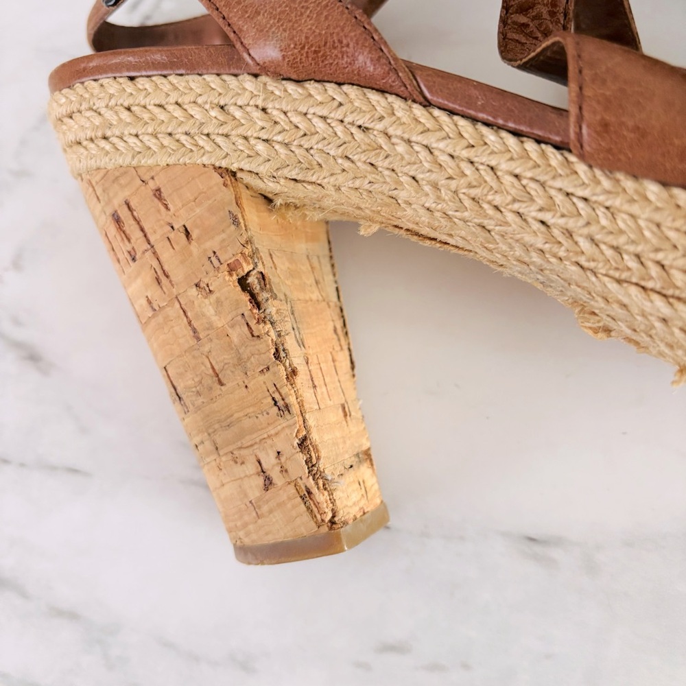 Prada Authentic Women’s Brown Strappy Sandals Cork Style Heel Size IT 38 or US 8 - Picture 7 of 10